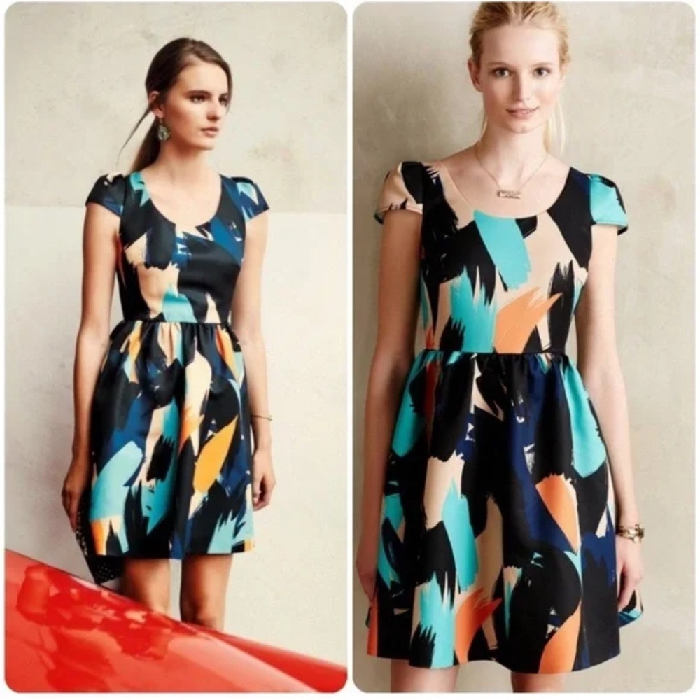 Anthropologie Pinion fit and flare brushstroke dress